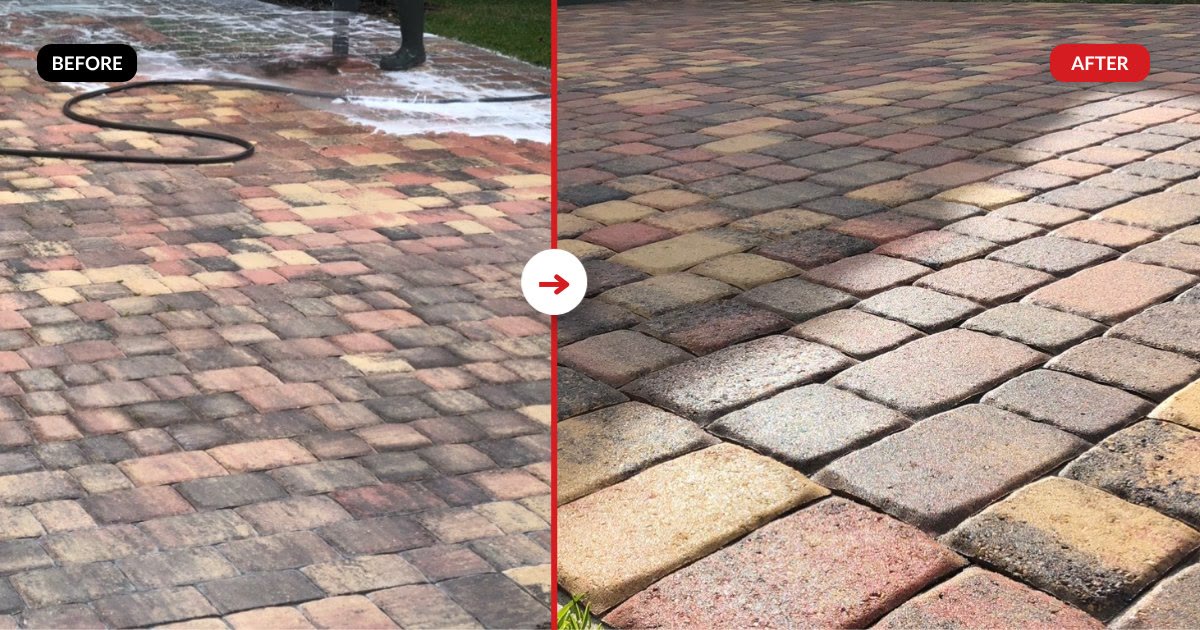 Driveway pavers before and after restoration